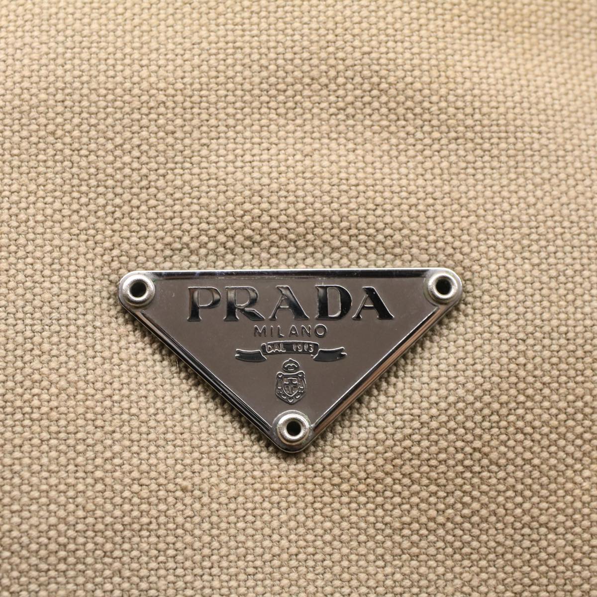 PRADA Shoulder Bag Canvas Leather Beige Auth cl696