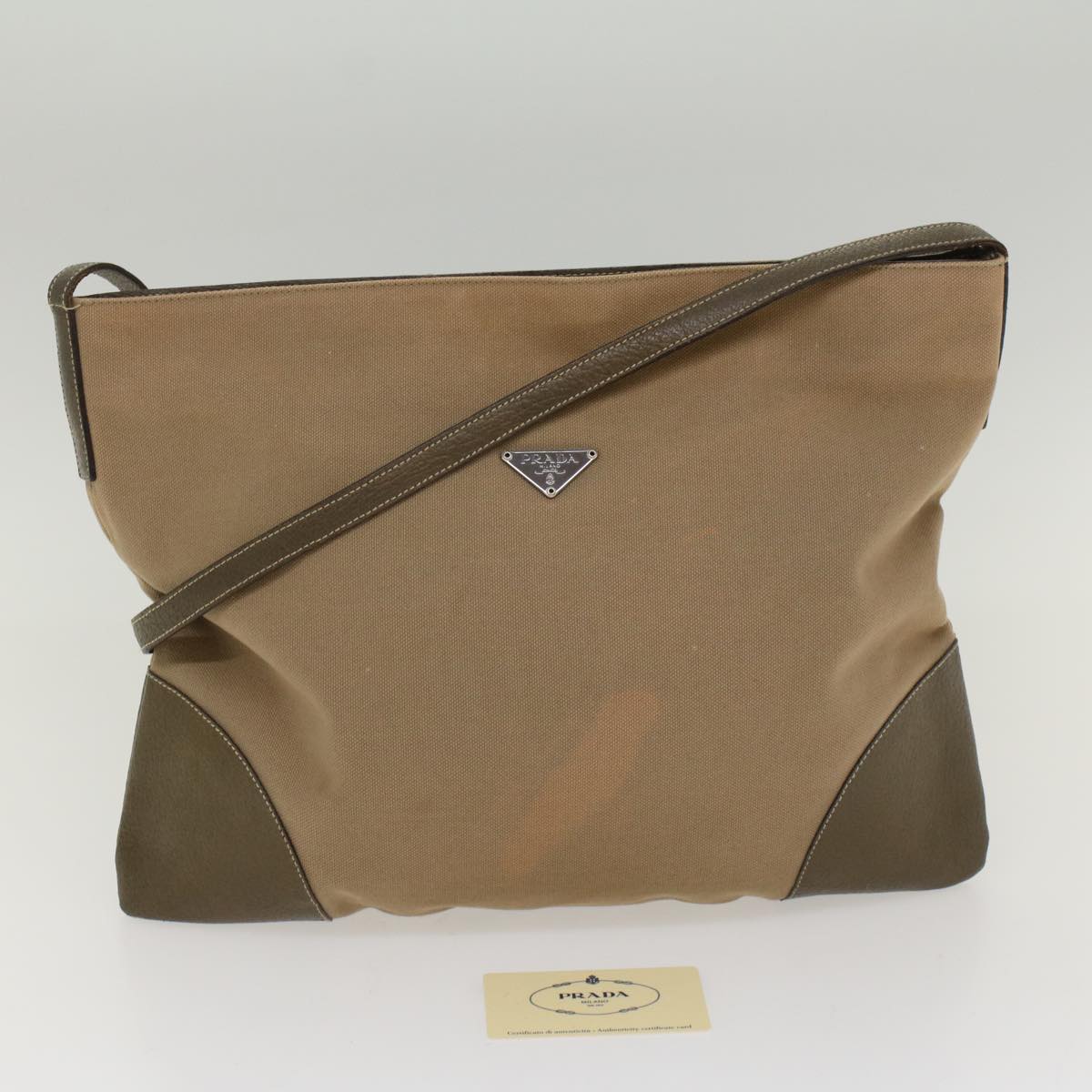 PRADA Shoulder Bag Canvas Leather Beige Auth cl696