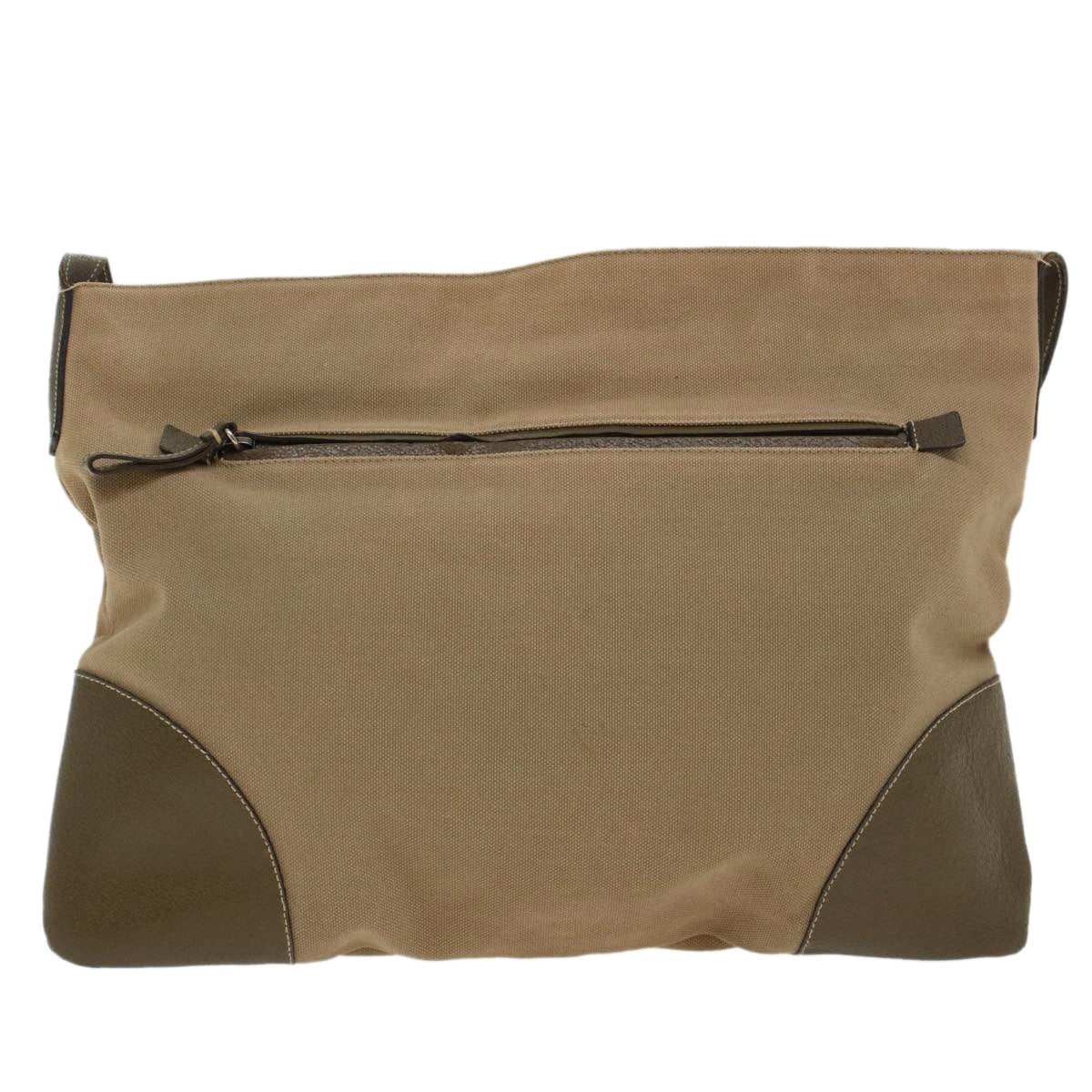 PRADA Shoulder Bag Canvas Leather Beige Auth cl696