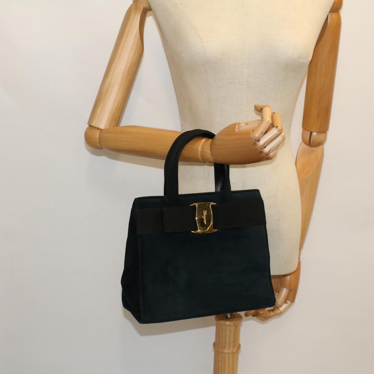 Salvatore Ferragamo Hand Bag Suede Black Auth cl726