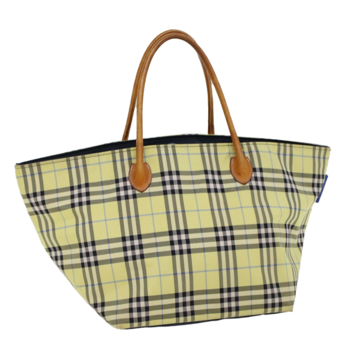 Burberrys Nova Check Blue Label Tote Bag Nylon Yellow Auth cl735