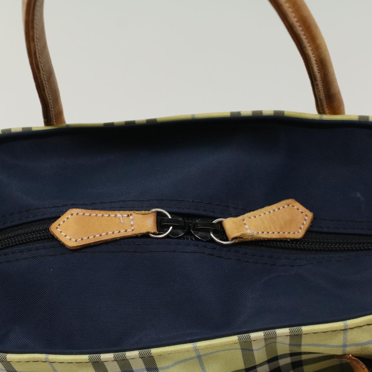 Burberrys Nova Check Blue Label Tote Bag Nylon Yellow Auth cl735