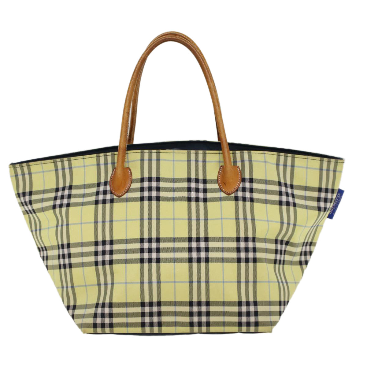 Burberrys Nova Check Blue Label Tote Bag Nylon Yellow Auth cl735