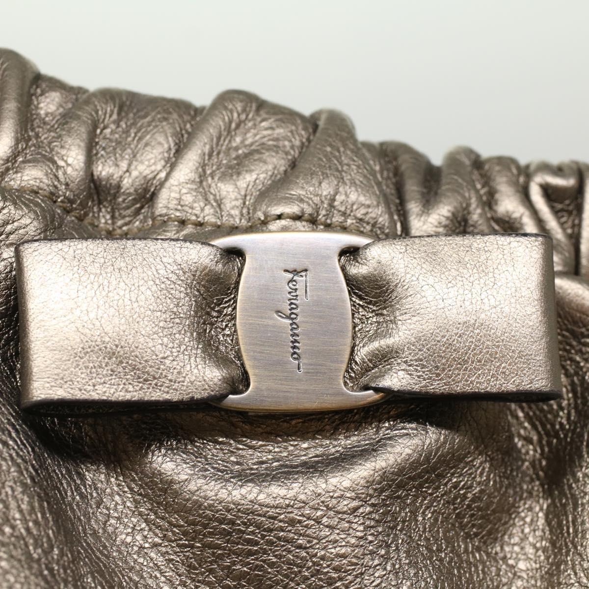 Salvatore Ferragamo Shoulder Bag Leather Silver Auth cl737