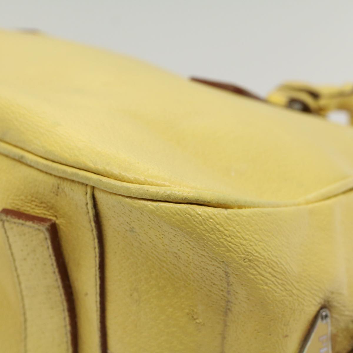 PRADA Hand Bag Leather Yellow Auth cl744