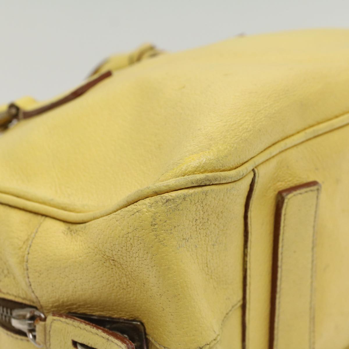 PRADA Hand Bag Leather Yellow Auth cl744