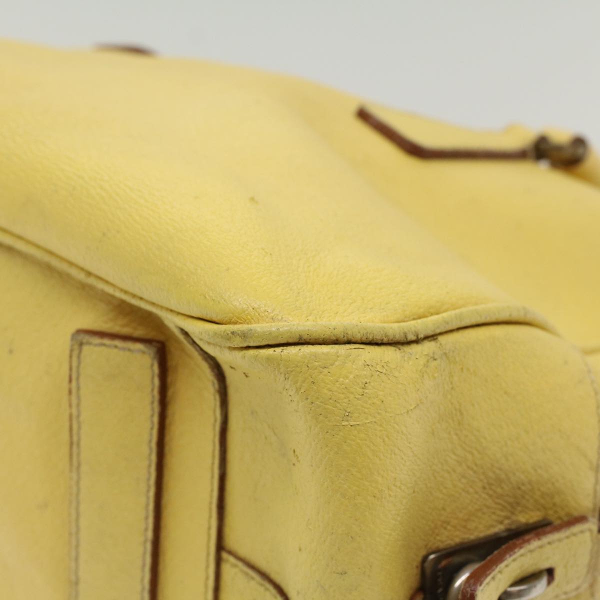 PRADA Hand Bag Leather Yellow Auth cl744