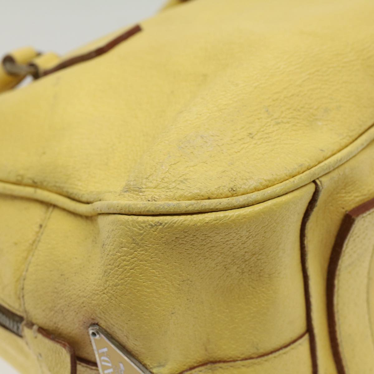 PRADA Hand Bag Leather Yellow Auth cl744