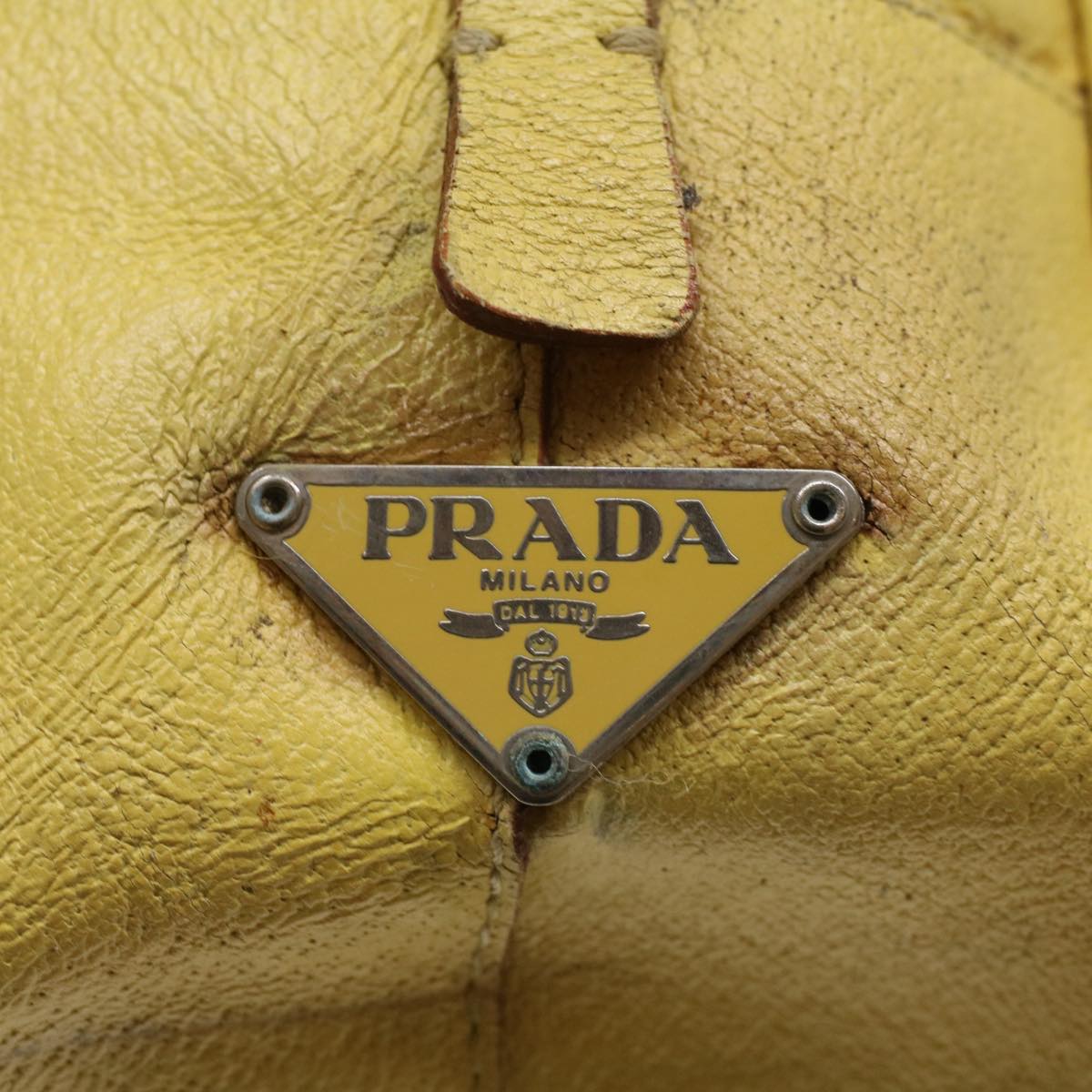 PRADA Hand Bag Leather Yellow Auth cl744