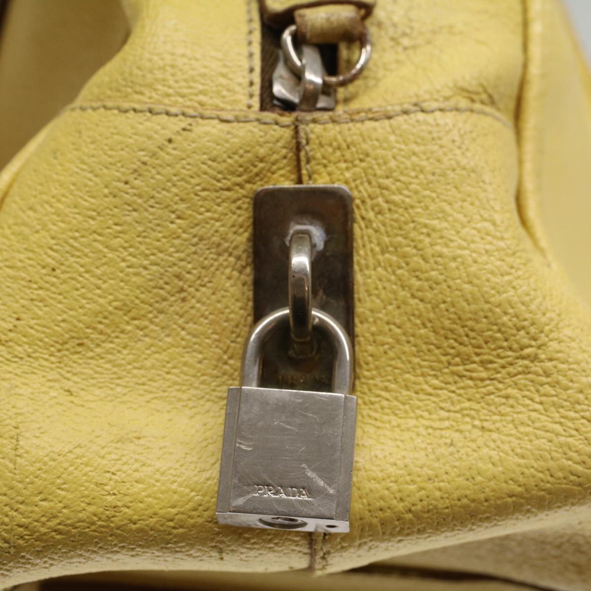 PRADA Hand Bag Leather Yellow Auth cl744