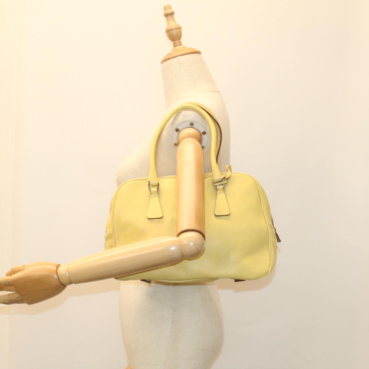 PRADA Hand Bag Leather Yellow Auth cl744