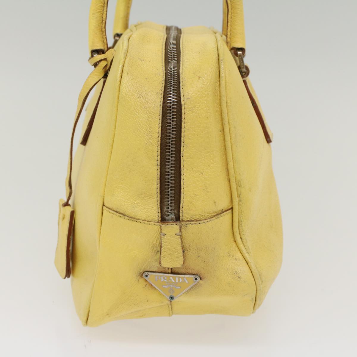 PRADA Hand Bag Leather Yellow Auth cl744