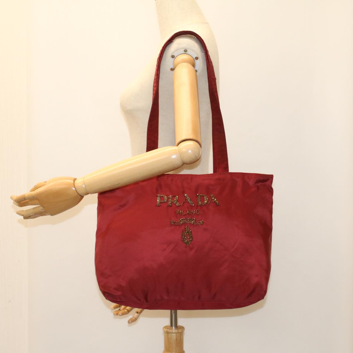 PRADA Tote Bag Nylon Red Auth cl745