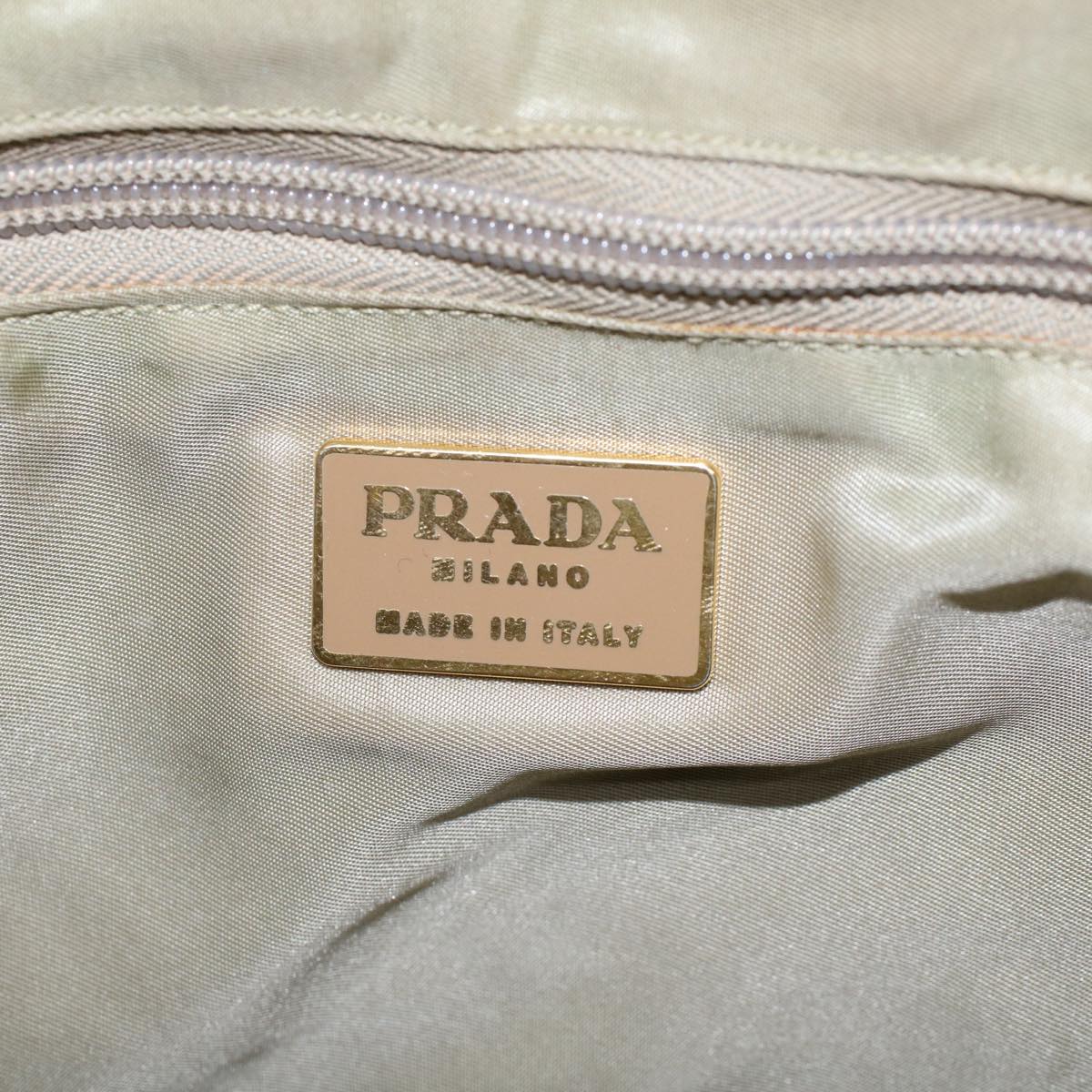 PRADA Tote Bag Satin Beige Auth cl754