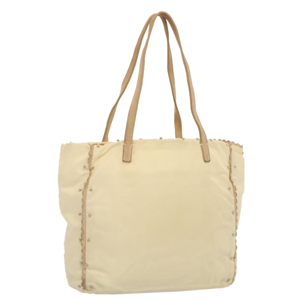 PRADA Tote Bag Nylon Beige Auth cl759