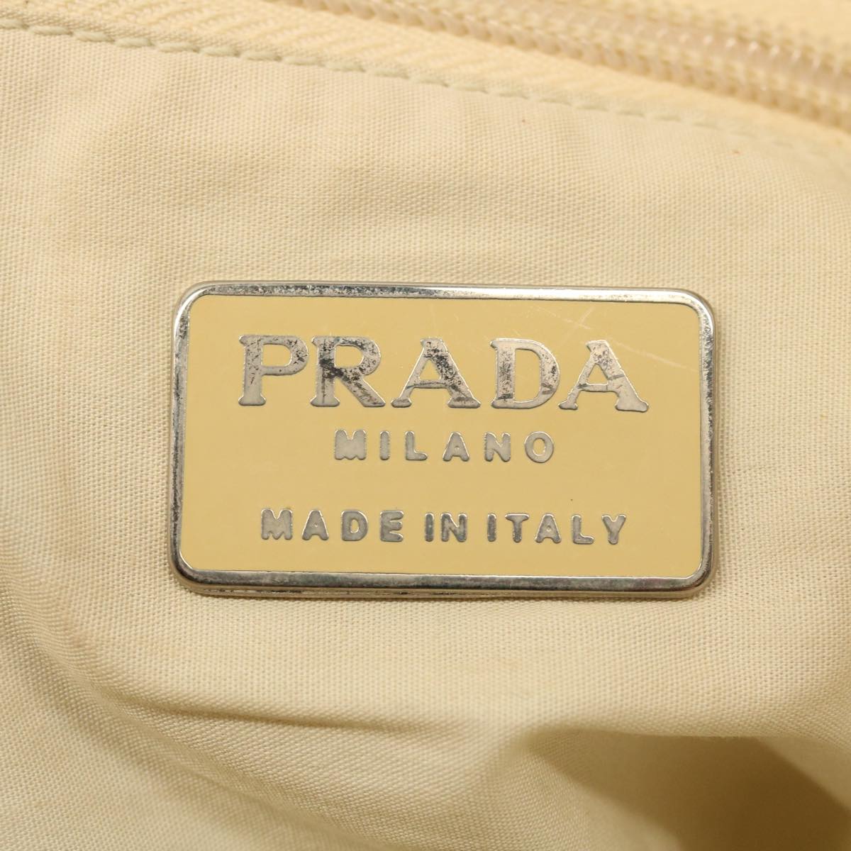 PRADA Tote Bag Nylon Beige Auth cl759