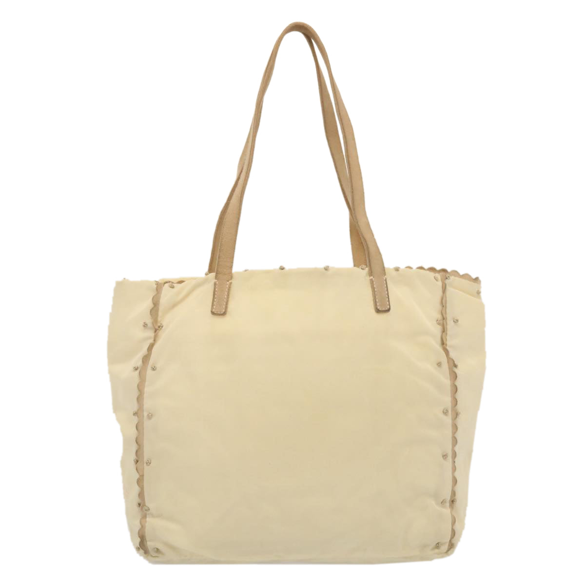 PRADA Tote Bag Nylon Beige Auth cl759