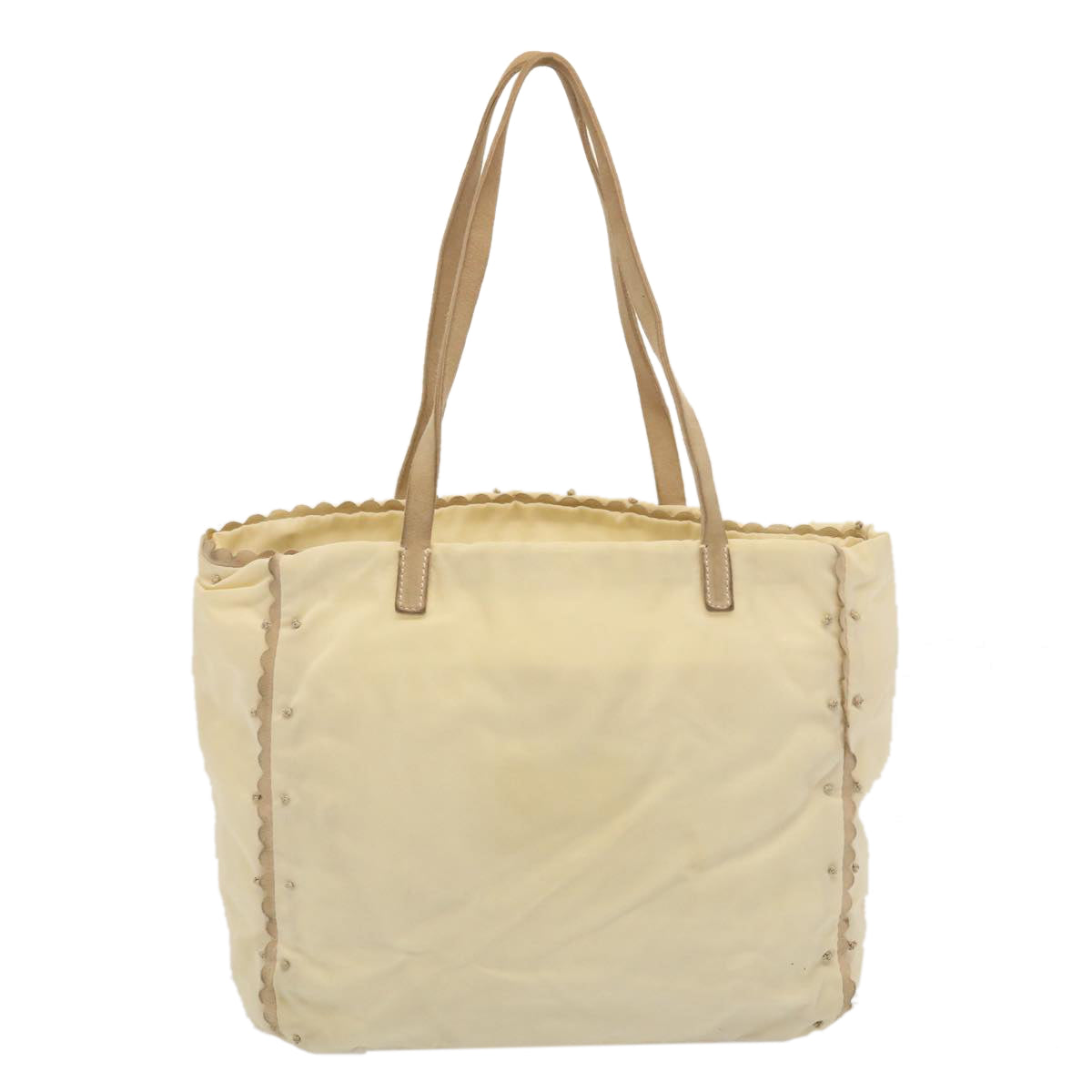 PRADA Tote Bag Nylon Beige Auth cl759