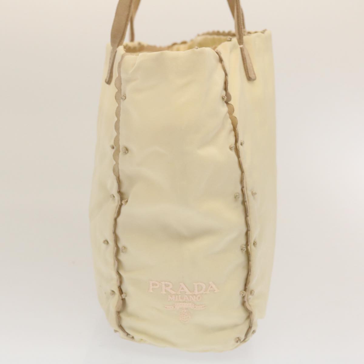 PRADA Tote Bag Nylon Beige Auth cl759