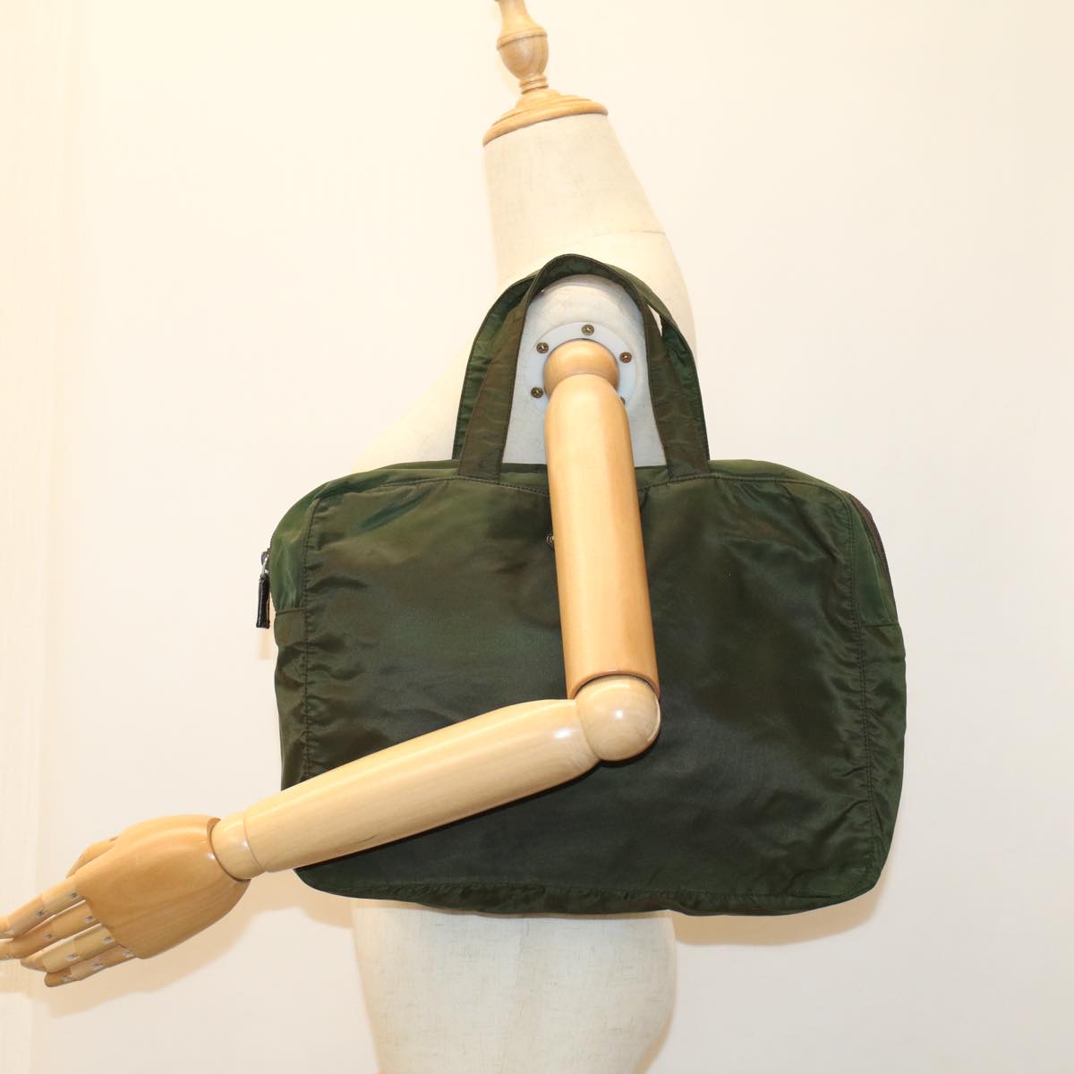 PRADA Hand Bag Nylon Green Auth cl762