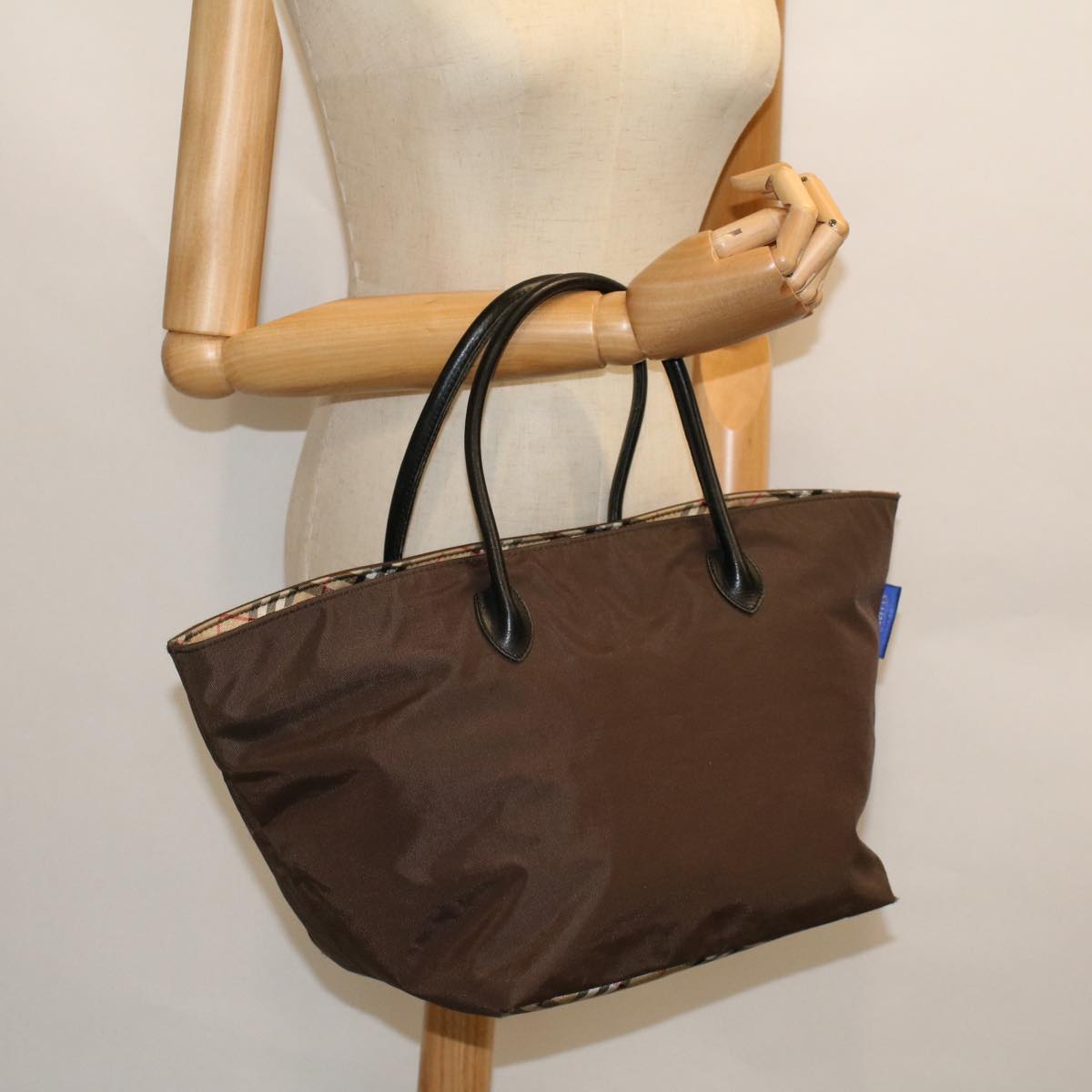 Burberrys Blue Label Tote Bag Nylon Brown Auth cl764