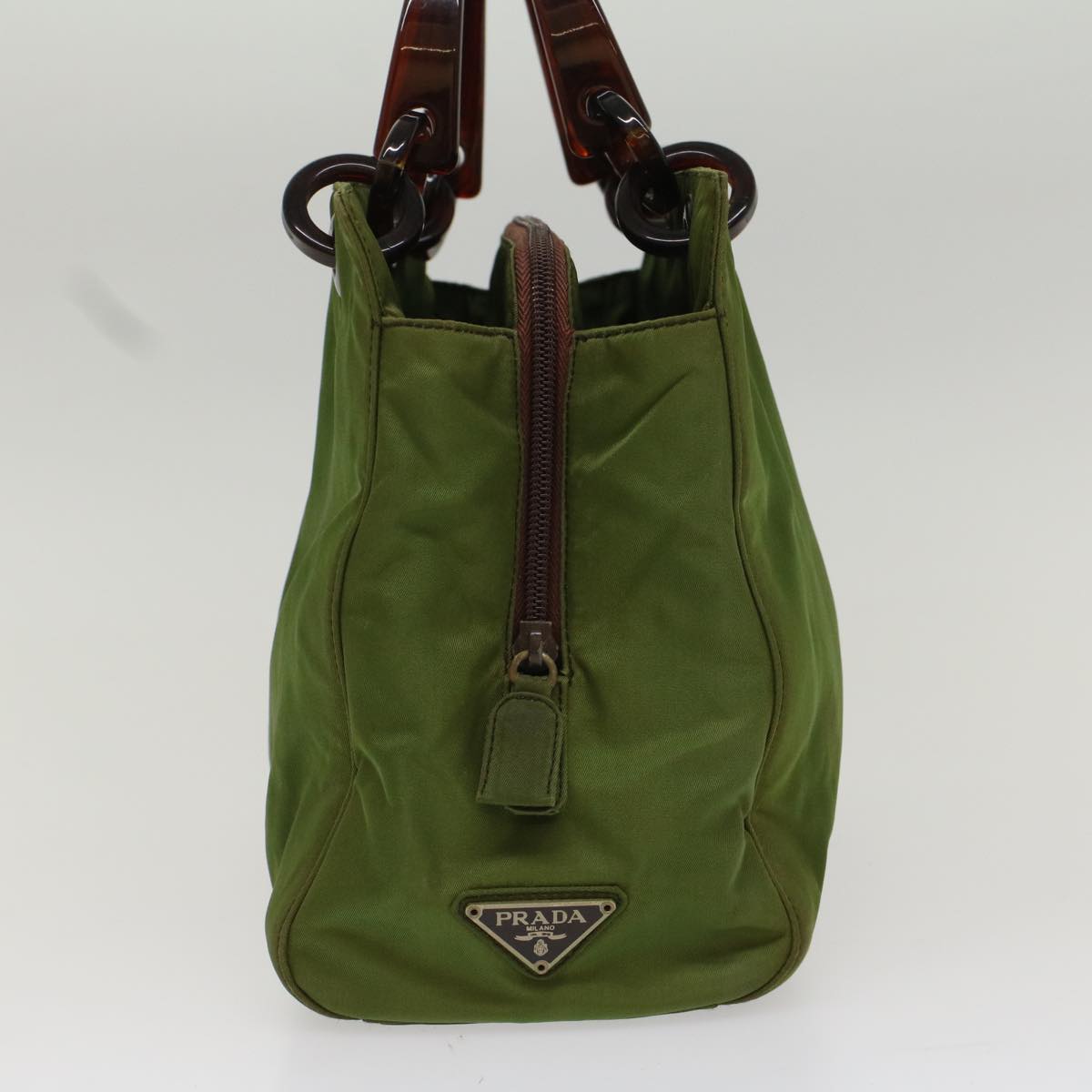 PRADA Hand Bag Nylon Green Auth cl765