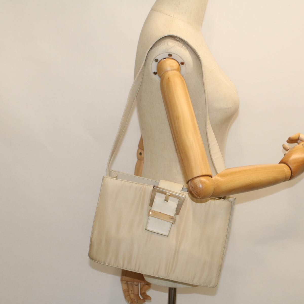 PRADA Shoulder Bag Nylon Beige Auth cl770