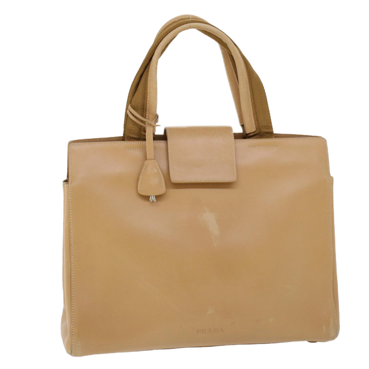 PRADA Hand Bag Leather Beige Auth cl775