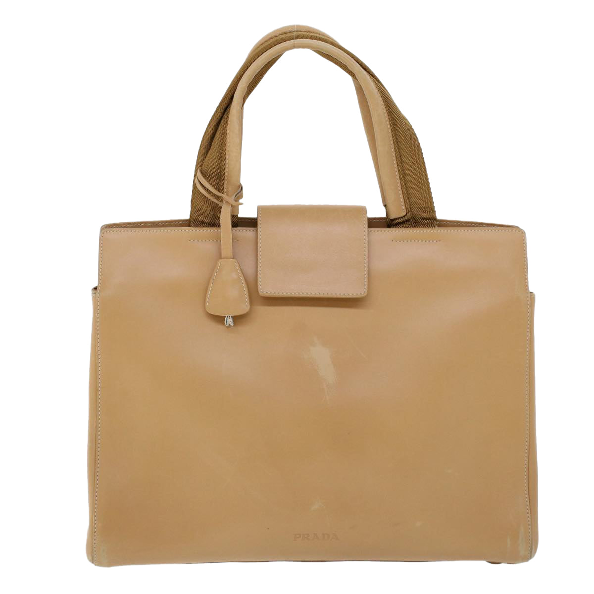 PRADA Hand Bag Leather Beige Auth cl775