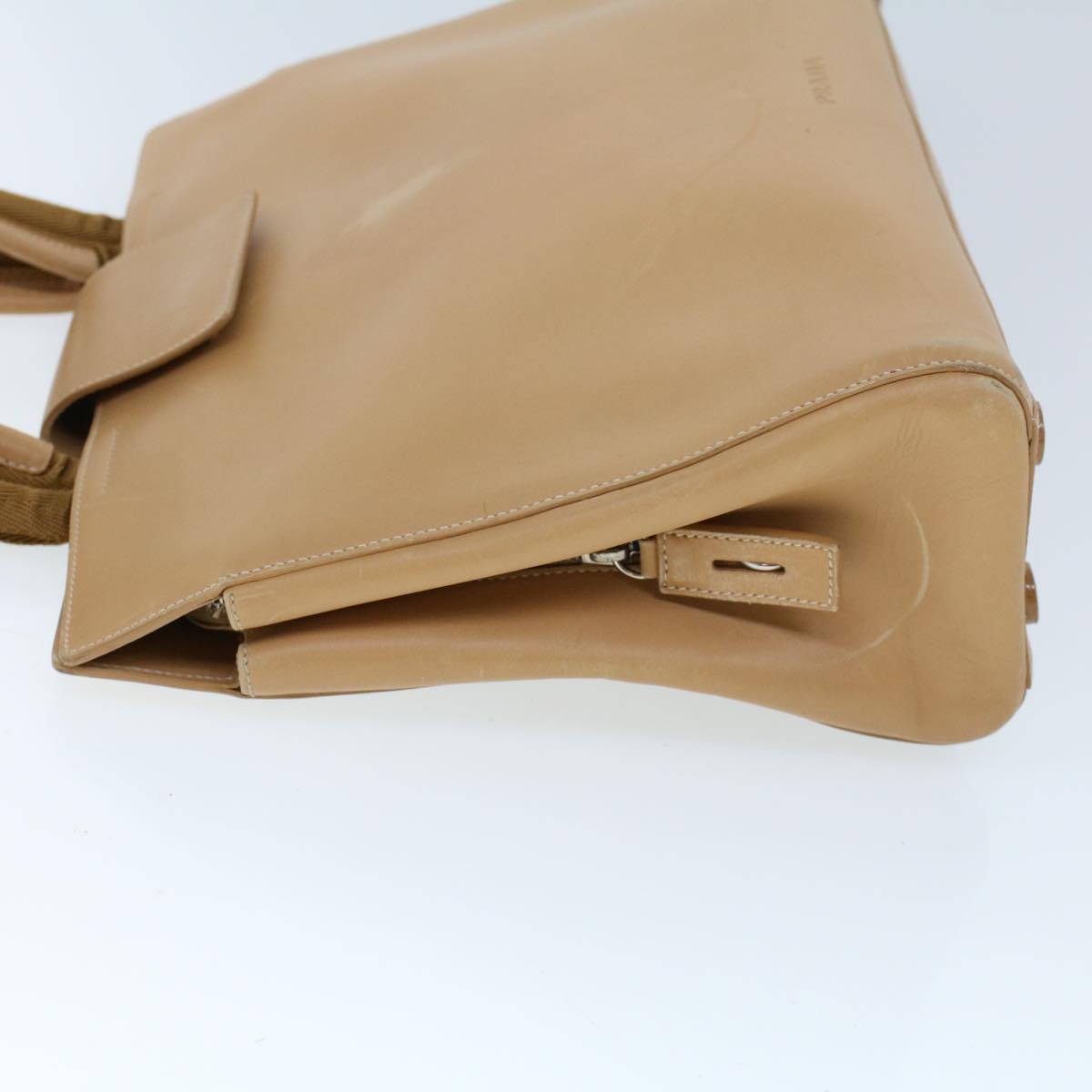 PRADA Hand Bag Leather Beige Auth cl775