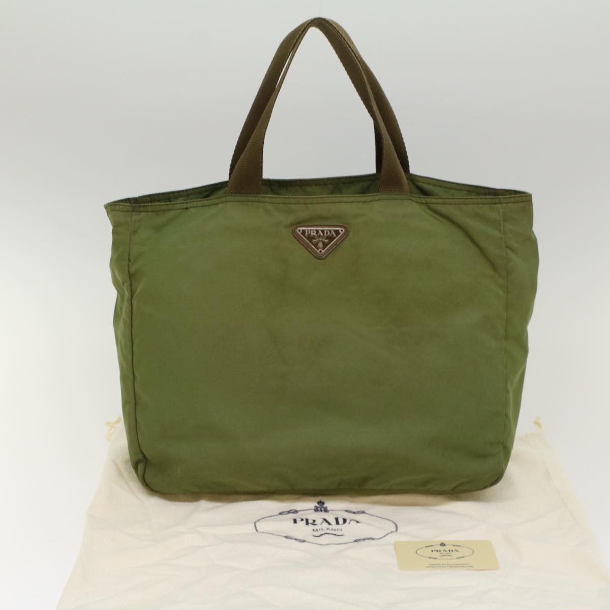 PRADA Tote Bag Nylon Khaki Auth cl776