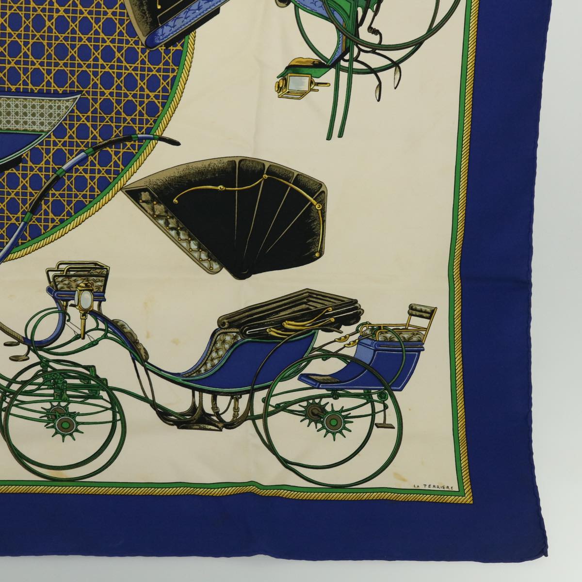 HERMES Carre 90 LES VOITURES A TRANSFORMATION Scarf Silk Blue Auth cl780