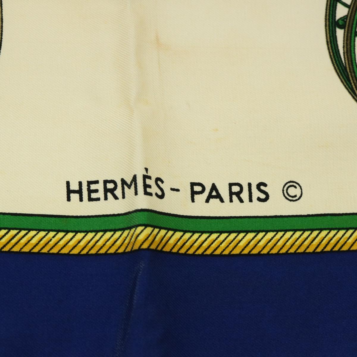 HERMES Carre 90 LES VOITURES A TRANSFORMATION Scarf Silk Blue Auth cl780