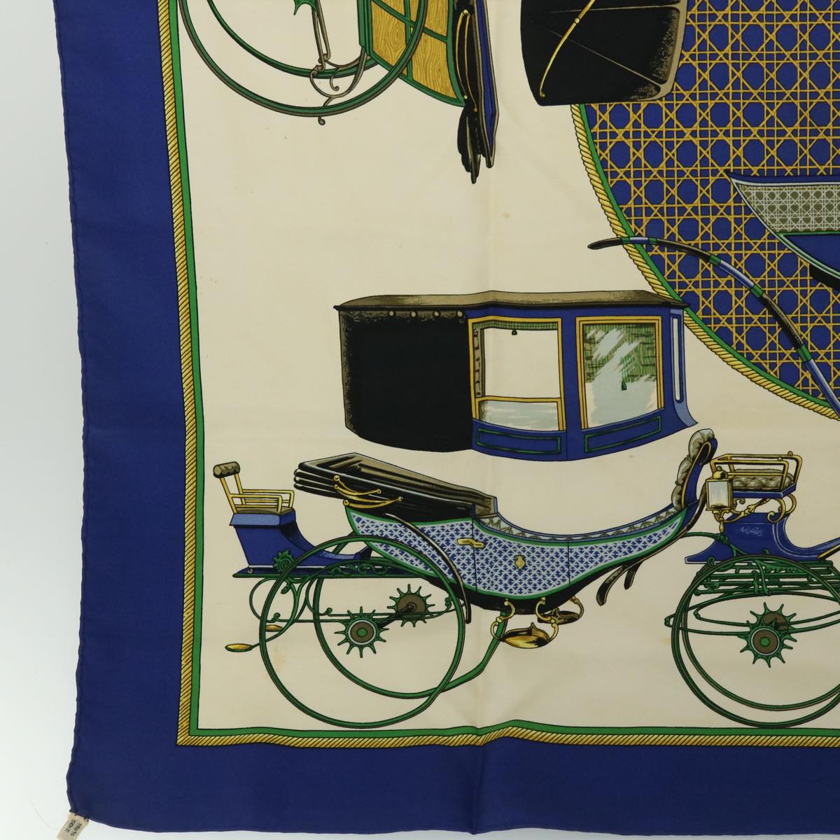 HERMES Carre 90 LES VOITURES A TRANSFORMATION Scarf Silk Blue Auth cl780