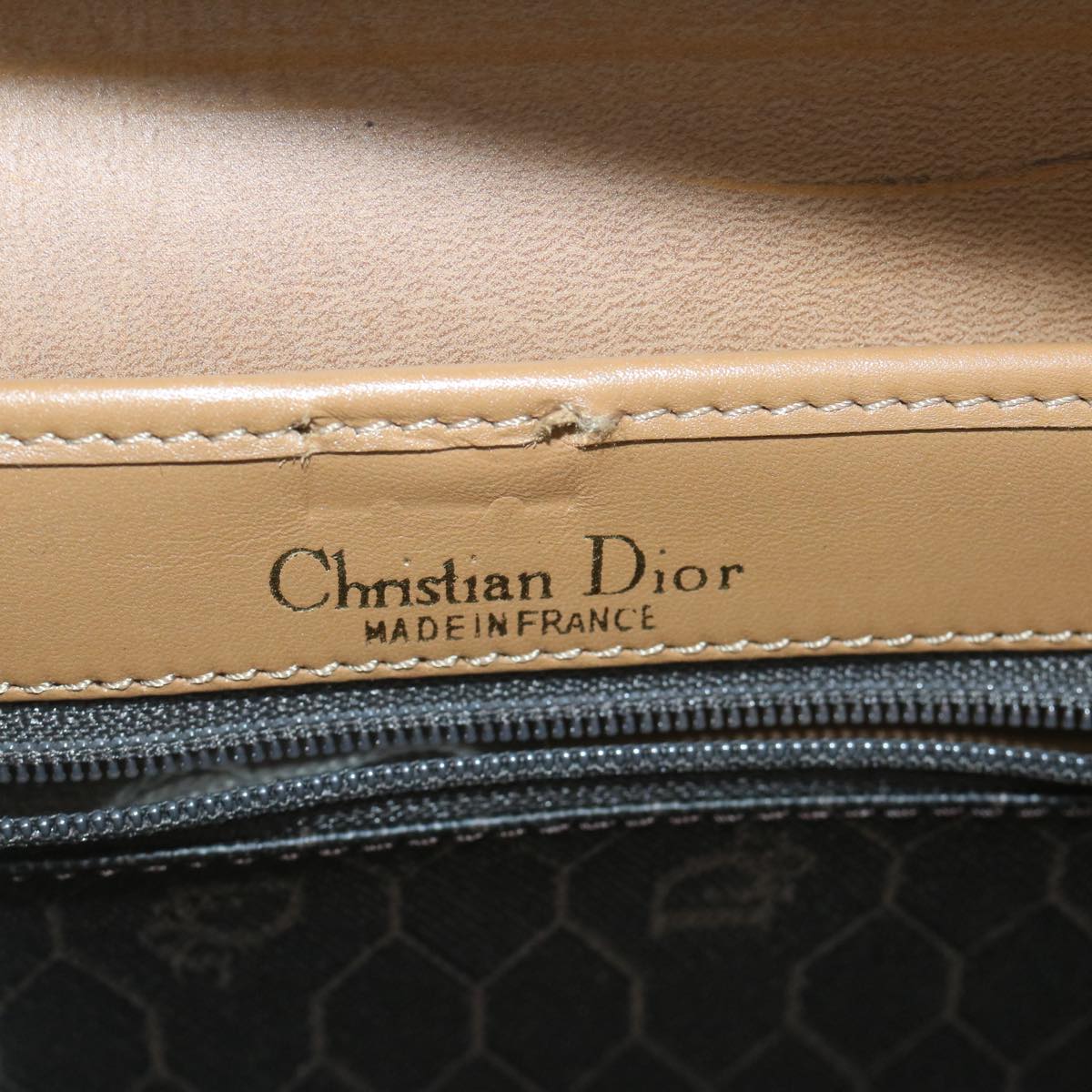 Christian Dior Honeycomb Canvas Shoulder Bag PVC Leather Black Auth cl795