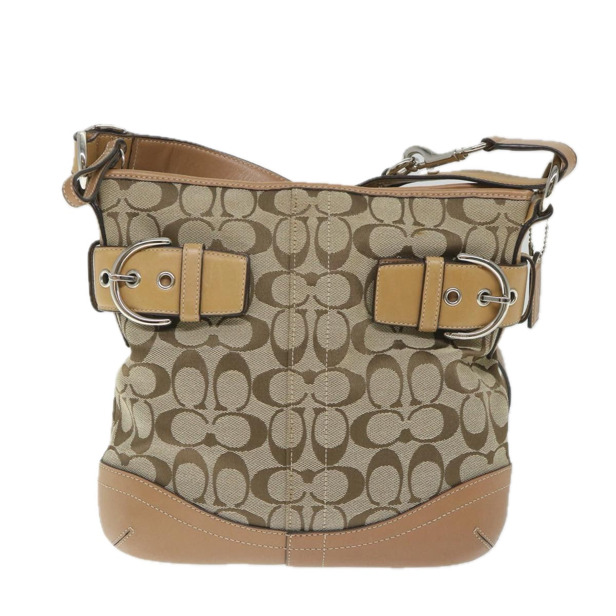 Coach Signature Shoulder Bag Canvas Beige Auth cl812