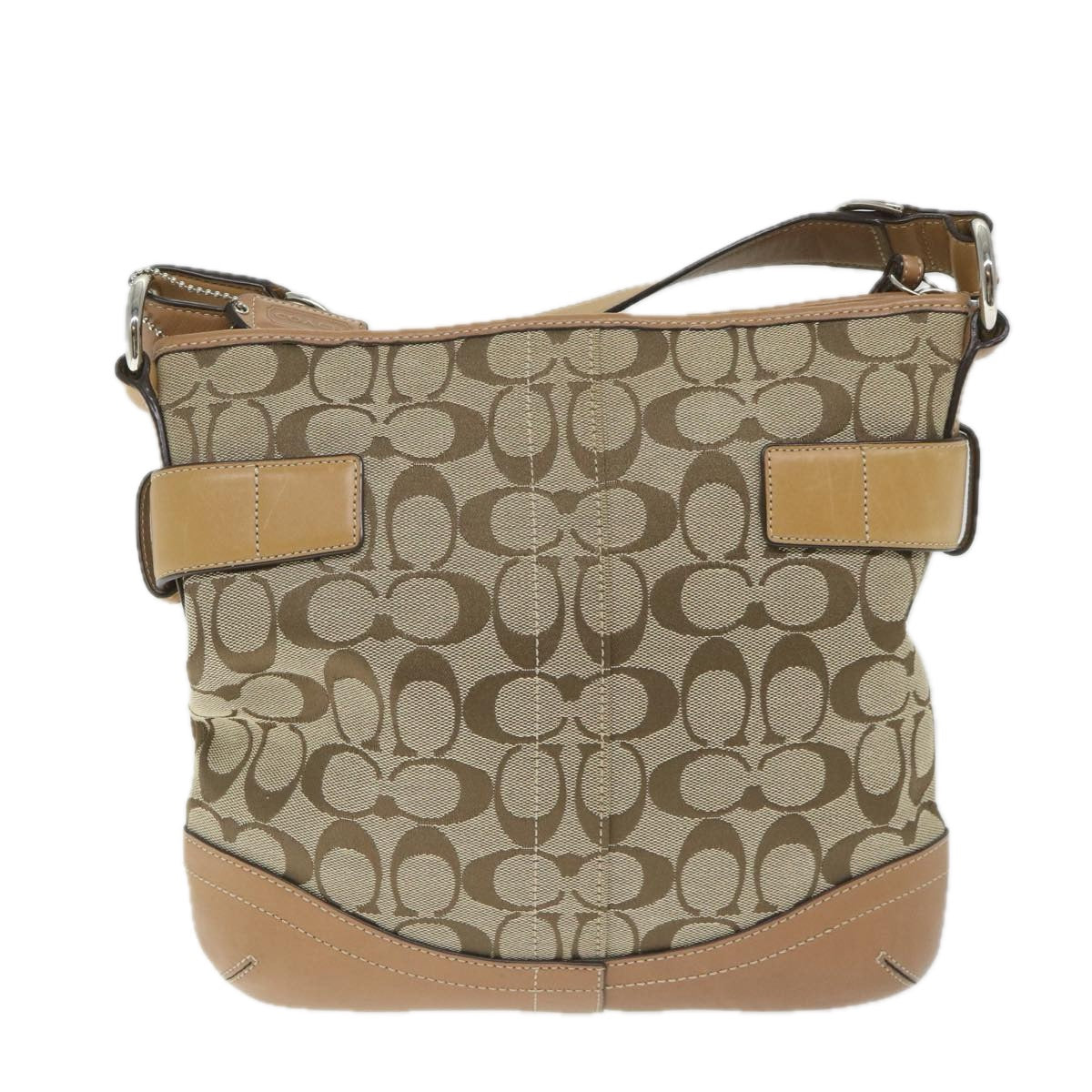 Coach Signature Shoulder Bag Canvas Beige Auth cl812