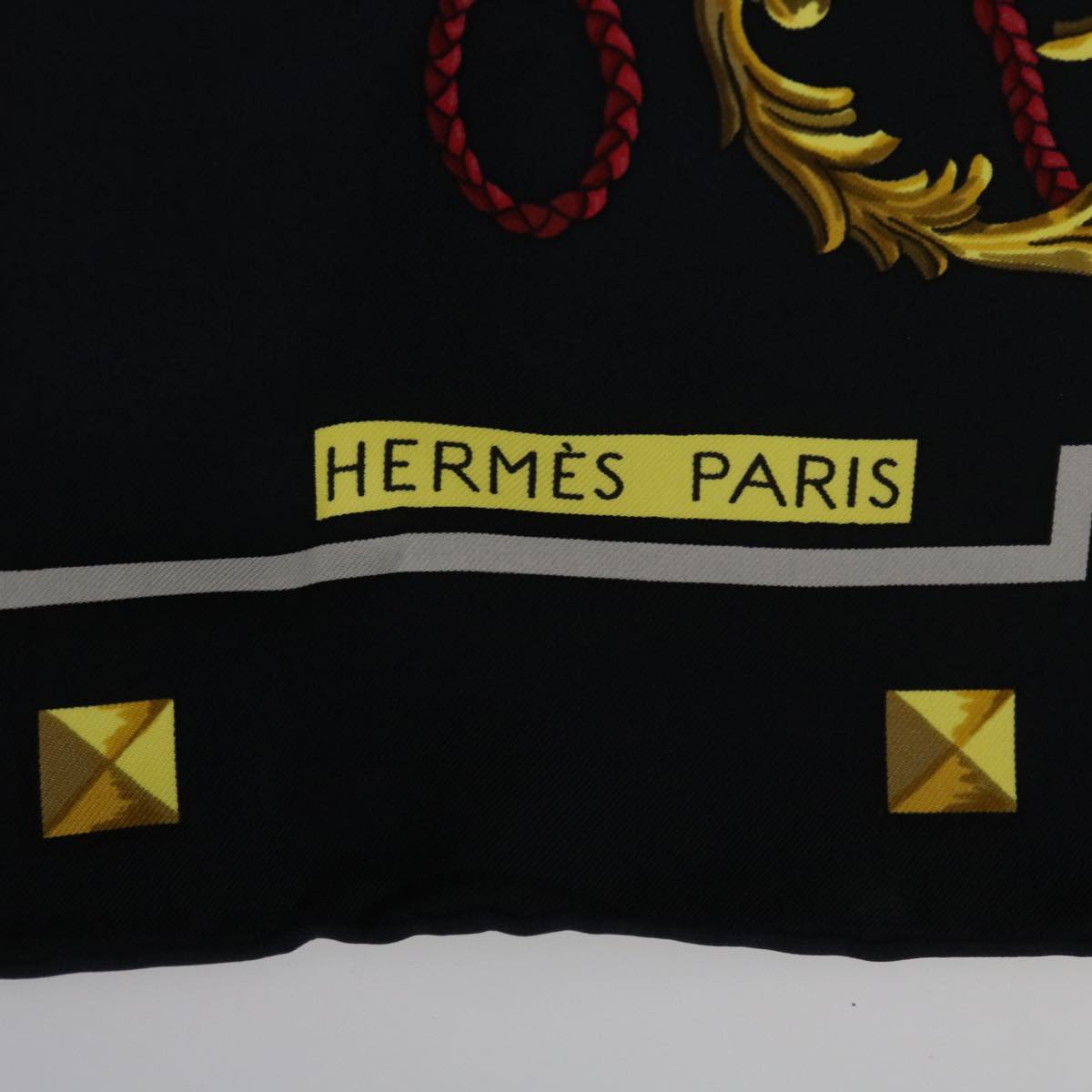 HERMES Carre 90 LES CLES Scarf Silk Black Auth cl814