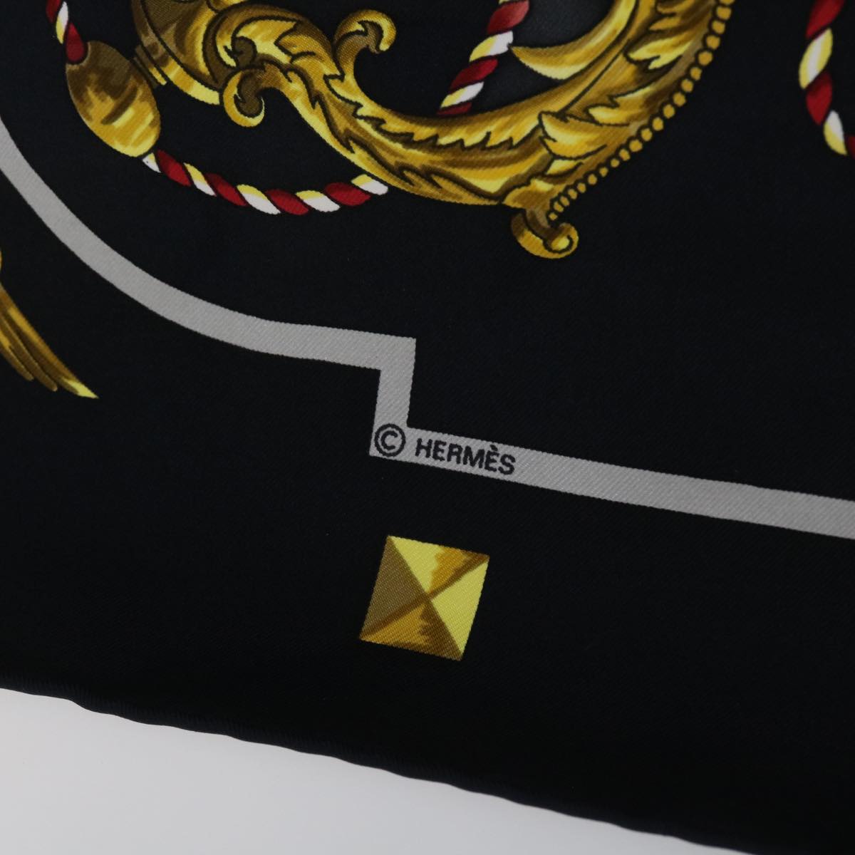 HERMES Carre 90 LES CLES Scarf Silk Black Auth cl814