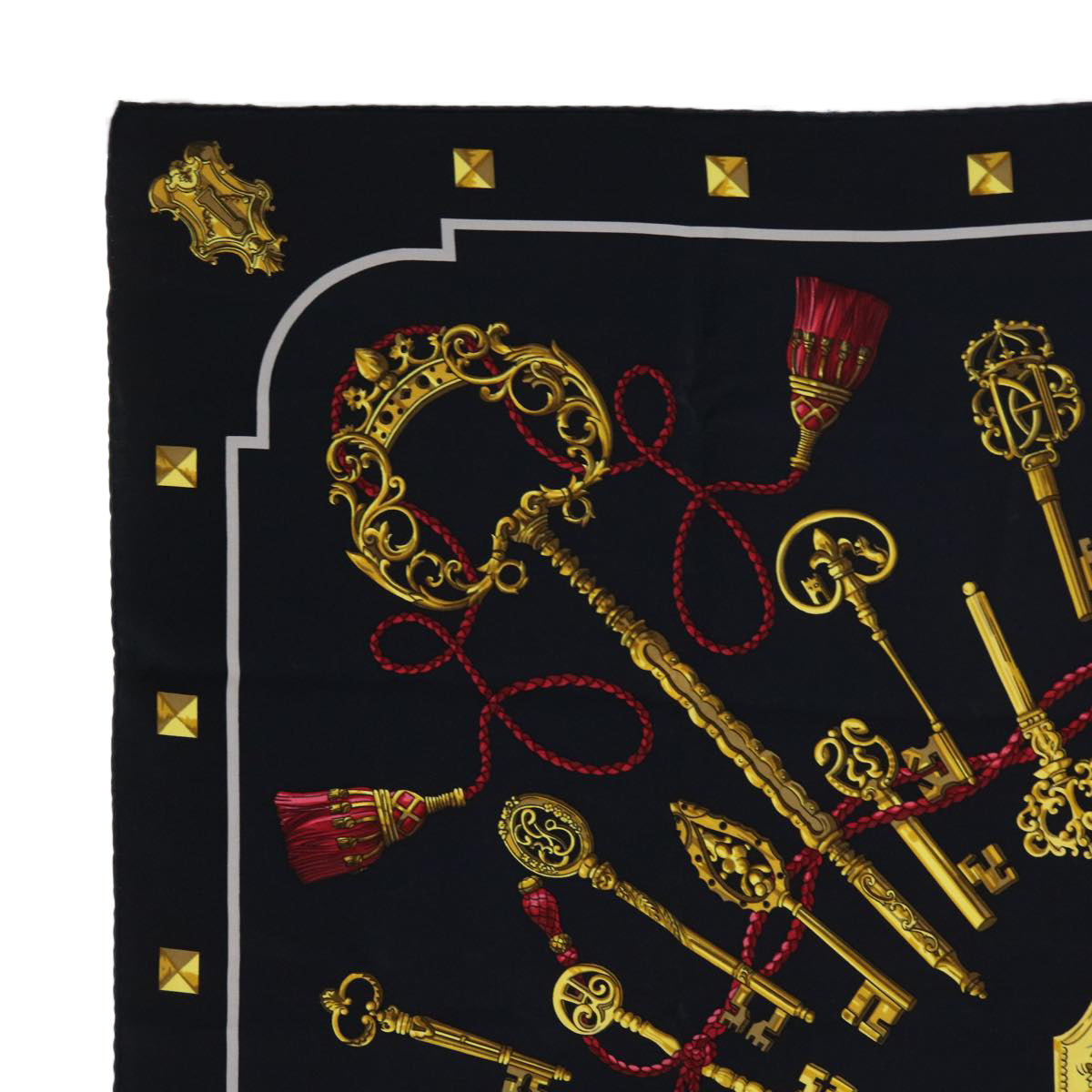 HERMES Carre 90 LES CLES Scarf Silk Black Auth cl814