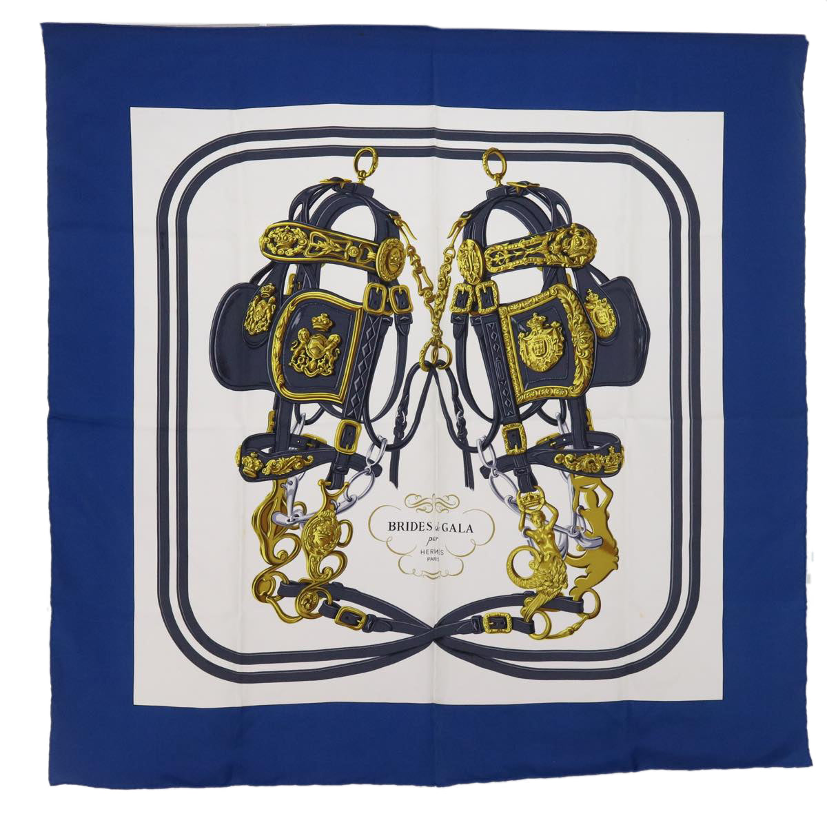 HERMES Carre 90 BRIDES de GALA Scarf Silk Blue White Auth cl817