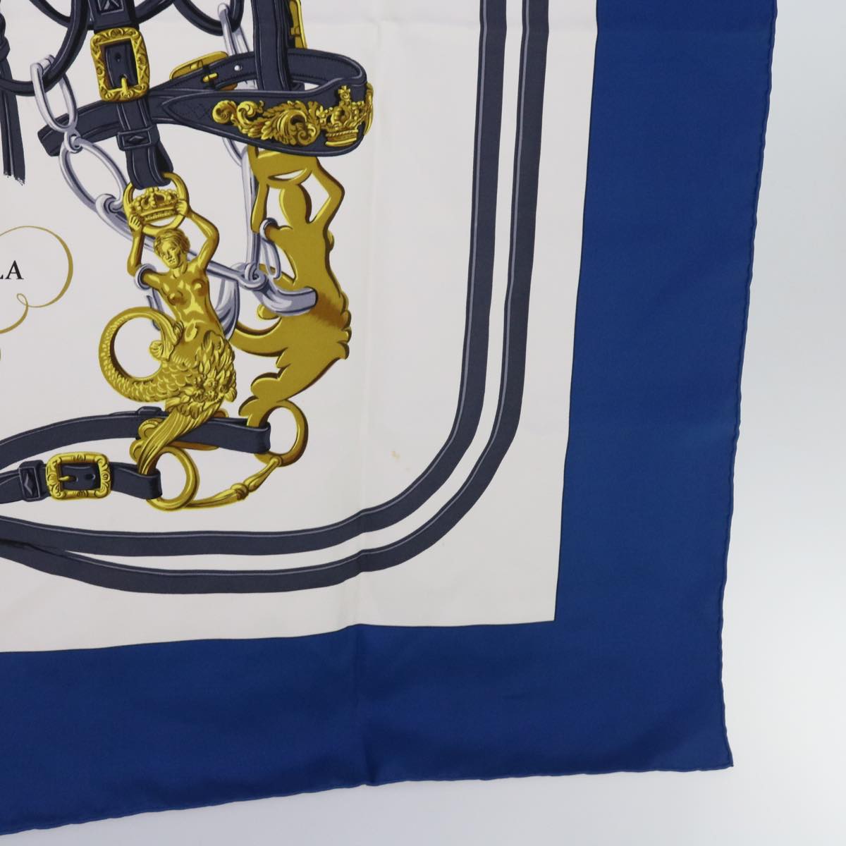 HERMES Carre 90 BRIDES de GALA Scarf Silk Blue White Auth cl817