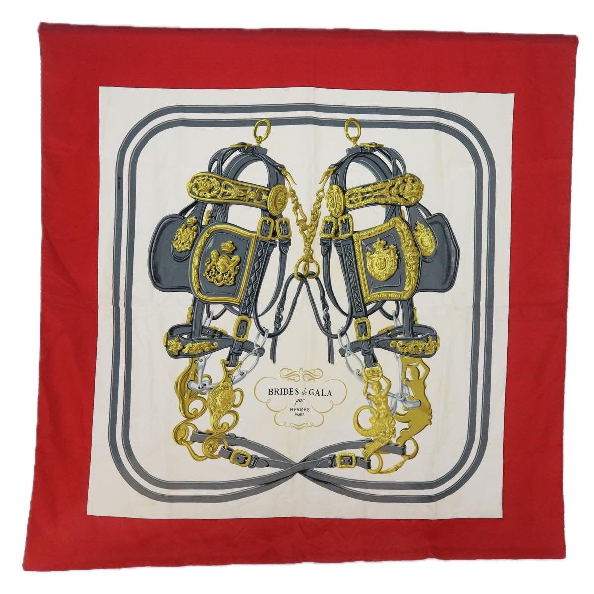 HERMES Carre 90 BRIDES de GALA Scarf Silk Red Auth cl820