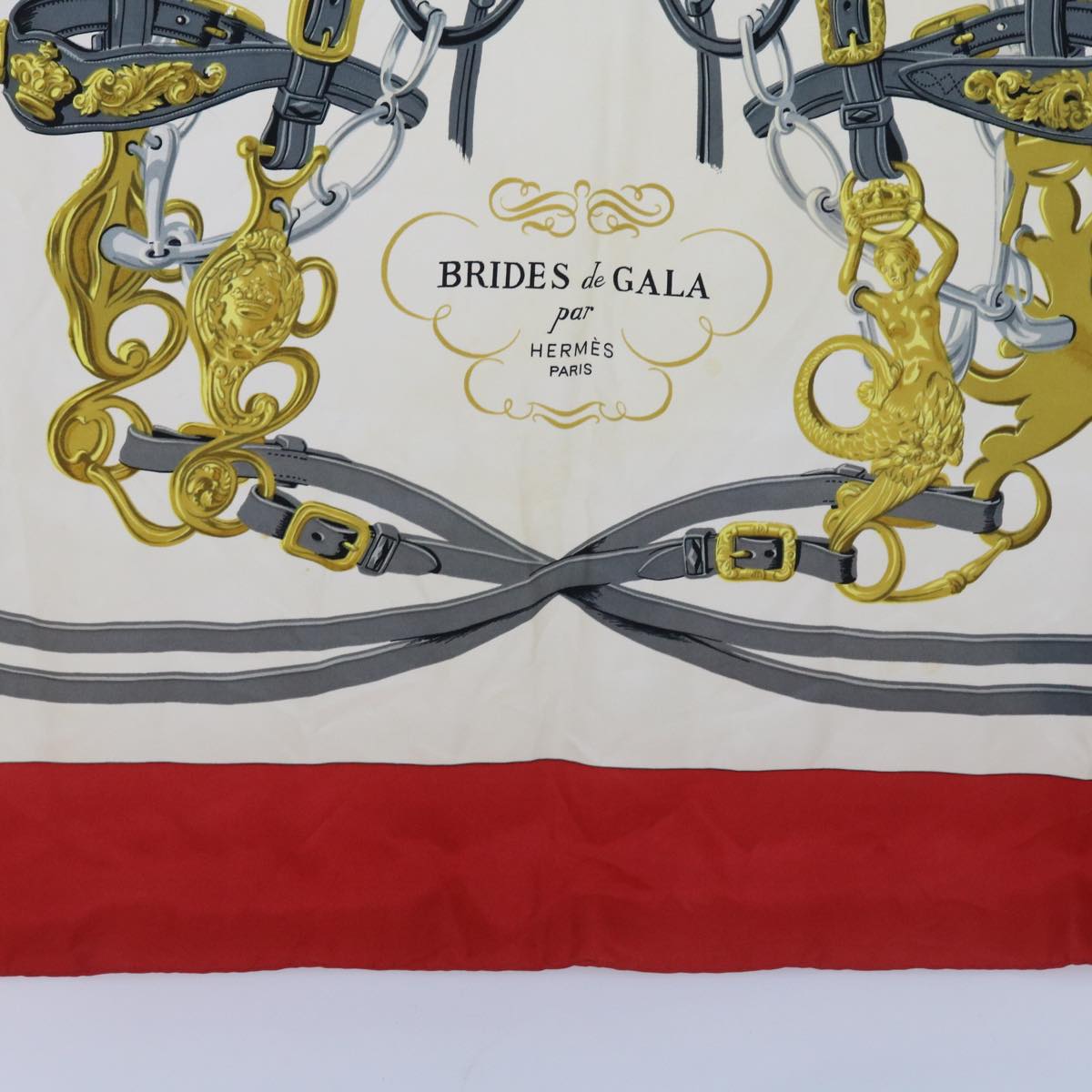 HERMES Carre 90 BRIDES de GALA Scarf Silk Red Auth cl820