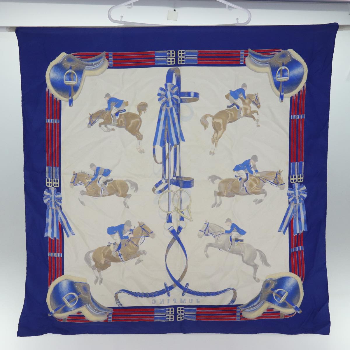 HERMES Carre 90 JUMPING Scarf Silk Blue Auth cl833