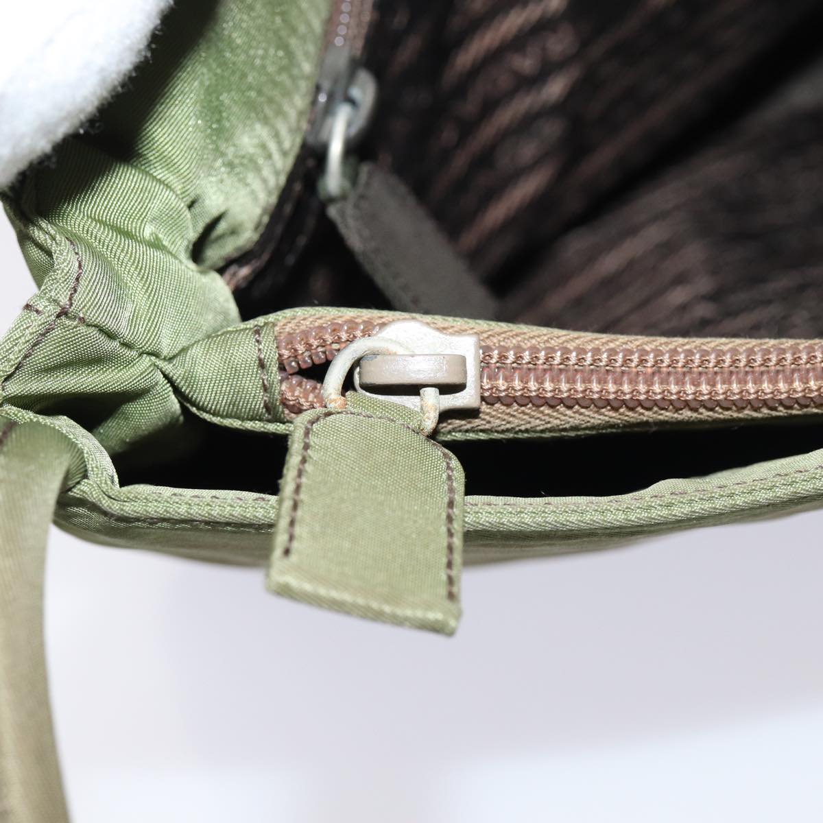 PRADA Hand Bag Nylon Khaki Auth cl841