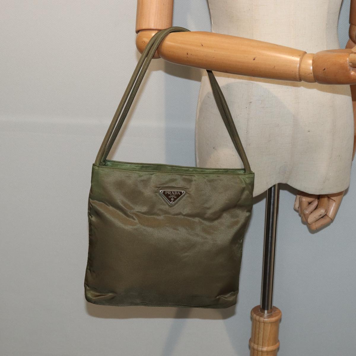 PRADA Hand Bag Nylon Khaki Auth cl841