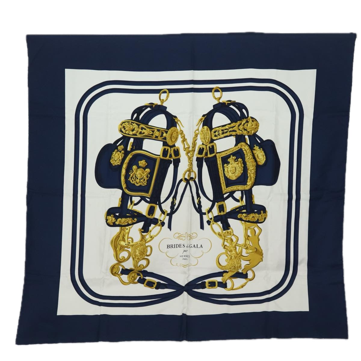 HERMES Carre90 Scarf ”BRIDES de GALA” Silk Navy Auth cl852