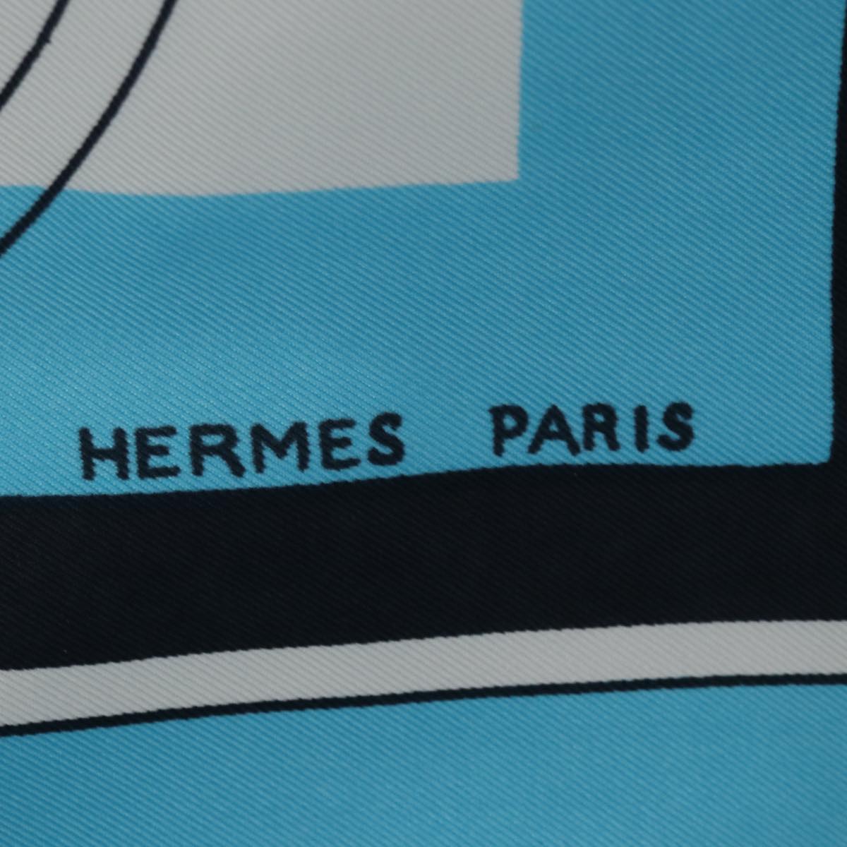 HERMES Carre 90 Scarf ""Ex-Libris"" Silk Blue Auth CL853