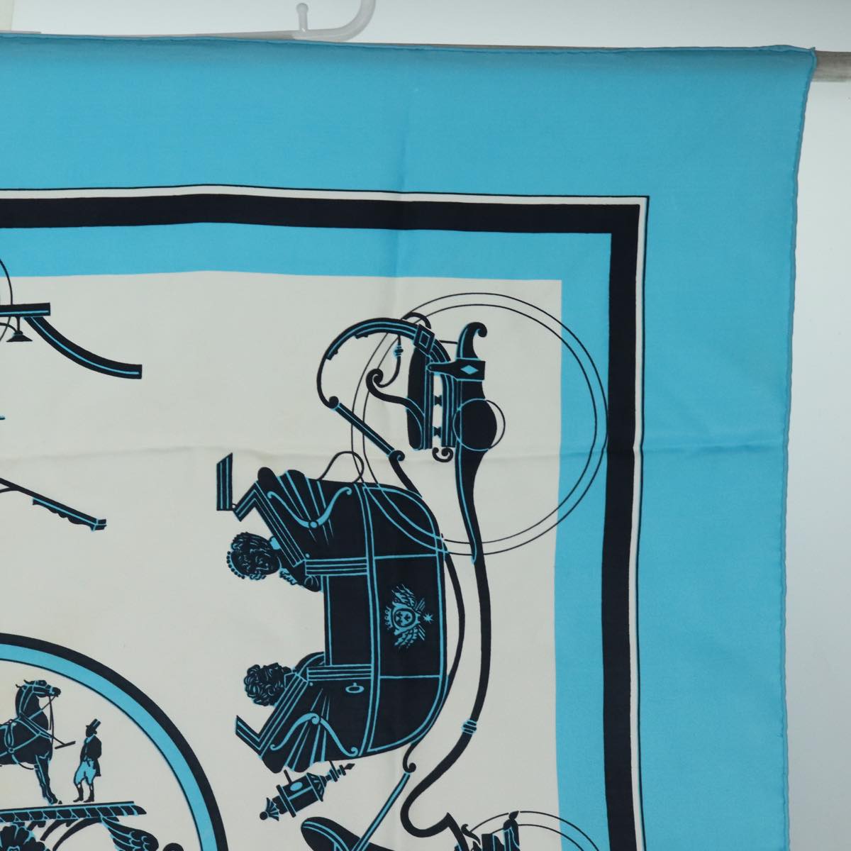 HERMES Carre 90 Scarf ""Ex-Libris"" Silk Blue Auth CL853